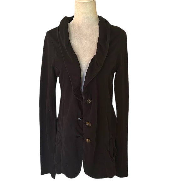 Lilla P Black Knit Ruffle Button Front Collar Jacket Cardigan Blazer - S - Picture 11 of 11